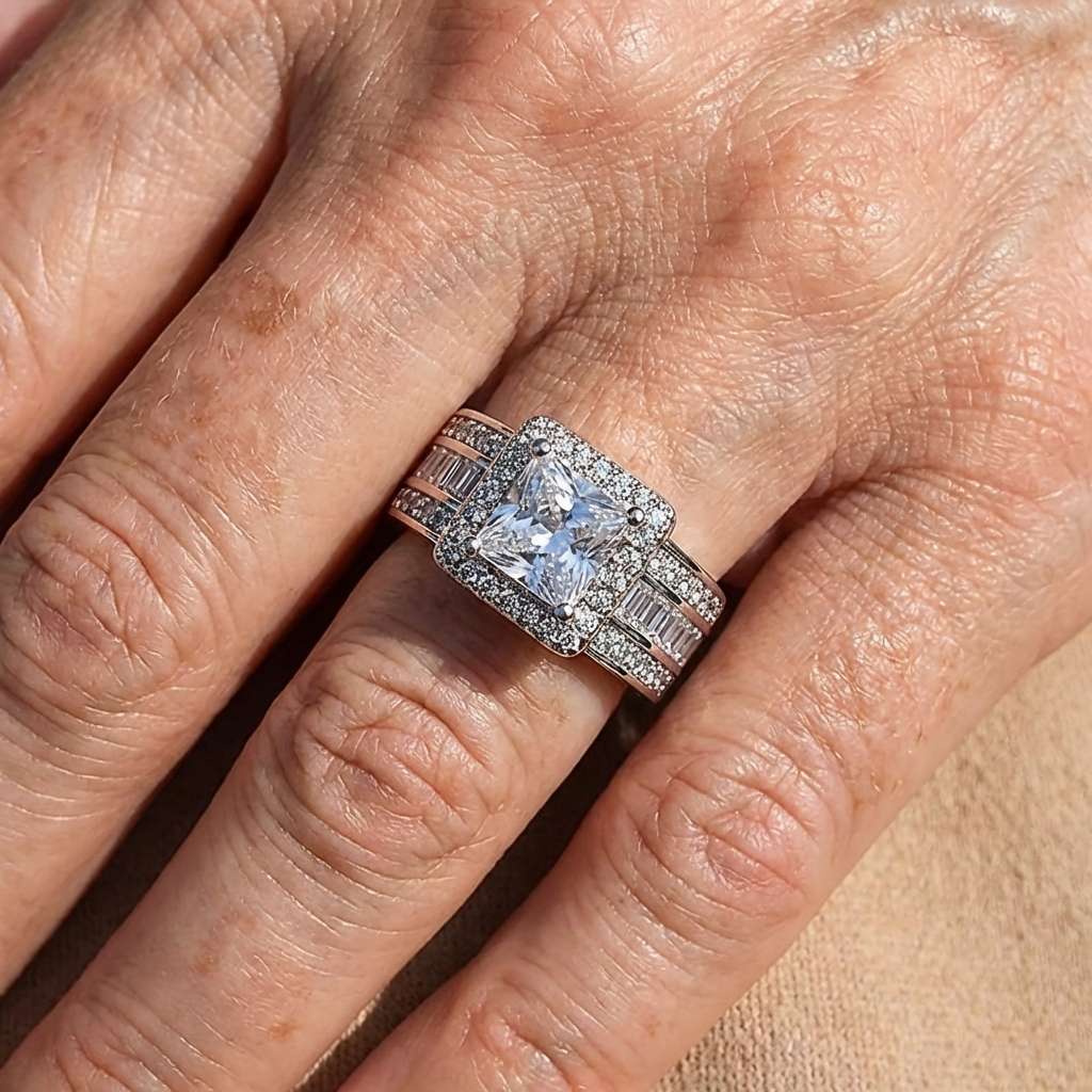 Elegante ring met vierkante zirkonia en radiant slijpsel
