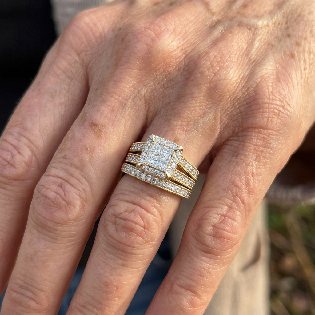 Elegante vintage stapelbare bruidsring met zirkonia