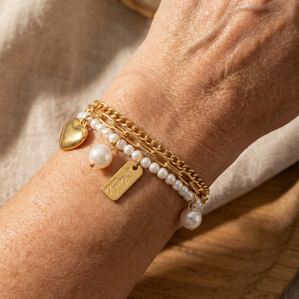 Elegante vintage gelaagde armband met parelkralen