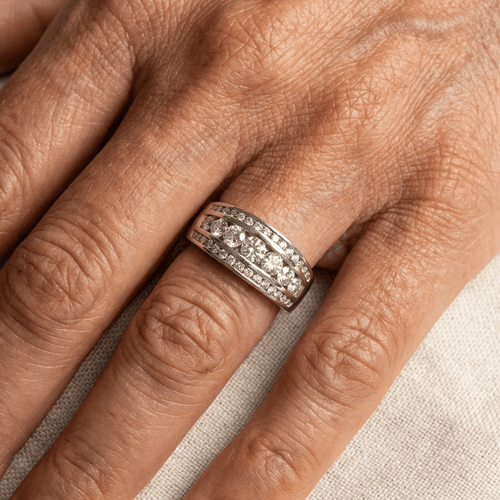 Vintage gelaagde verzilverde ring met drie rijen zirkonia