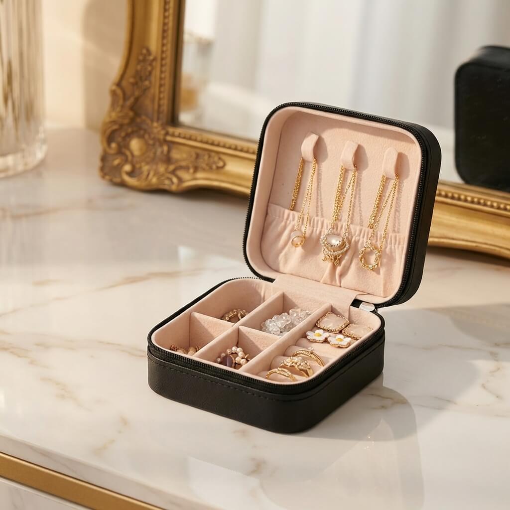 Portable Travel Jewelry Organizer Case (3.74" x 3.74" x 1.97")