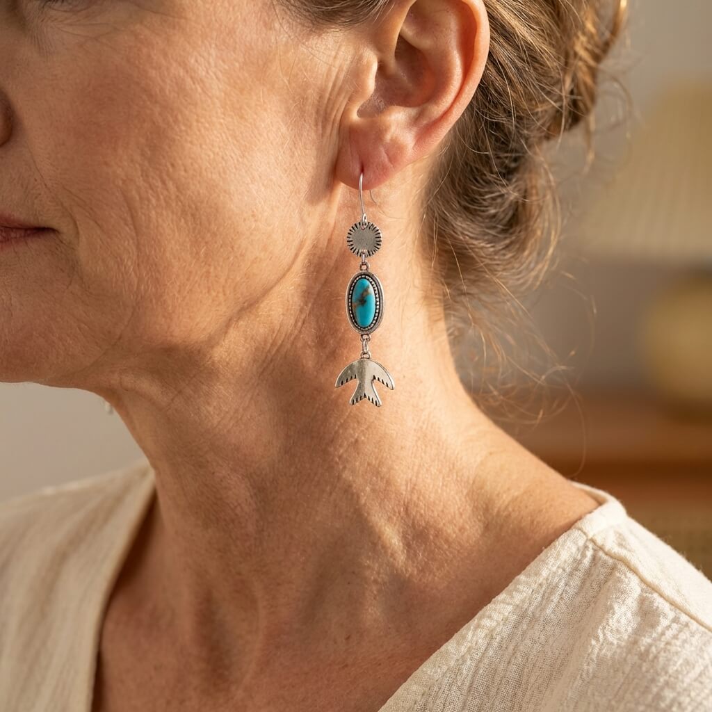 Bohemian Turquoise with Bird Charm Dangle Earrings