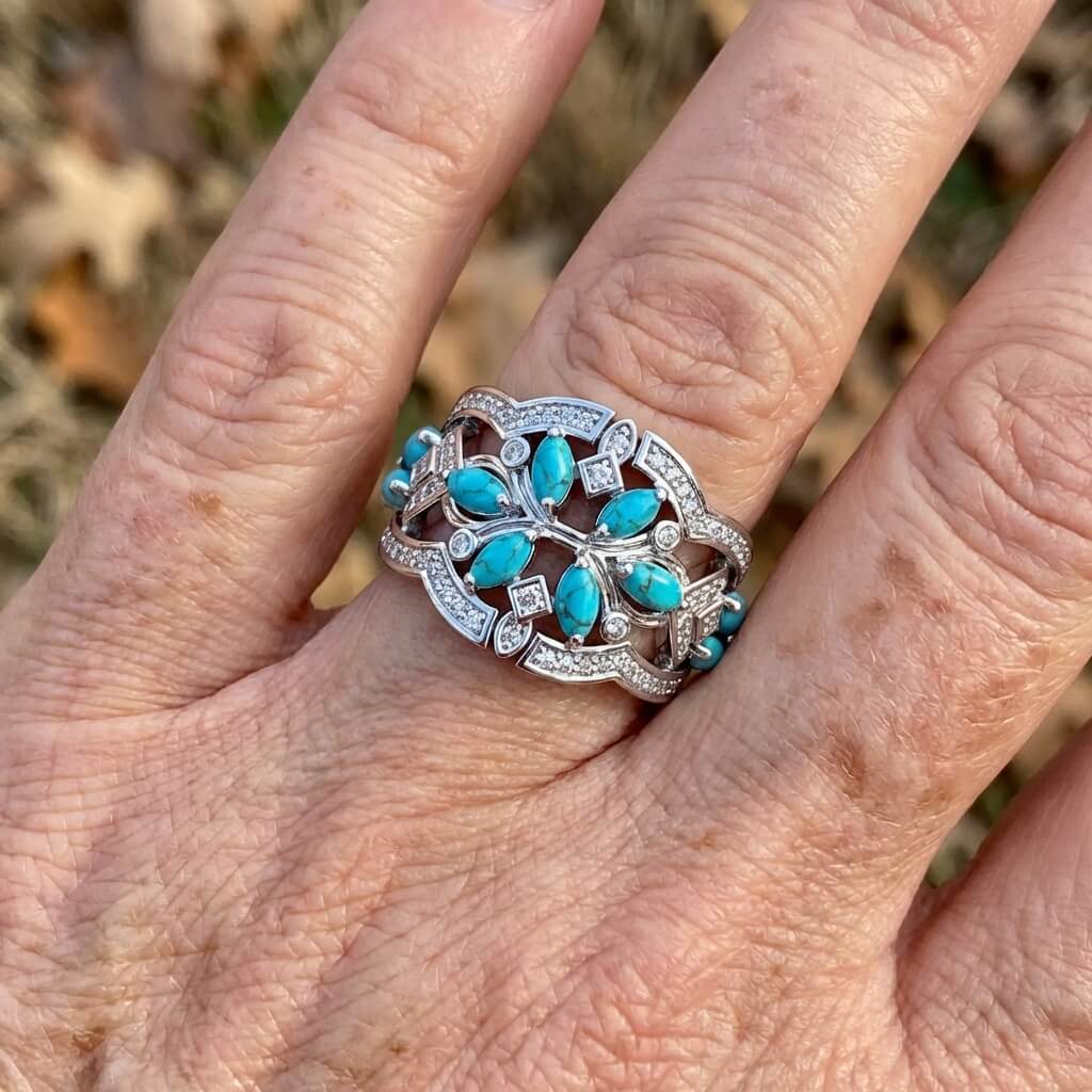 Bohemian Retro Art Turquoise & Crystal Statement Ring