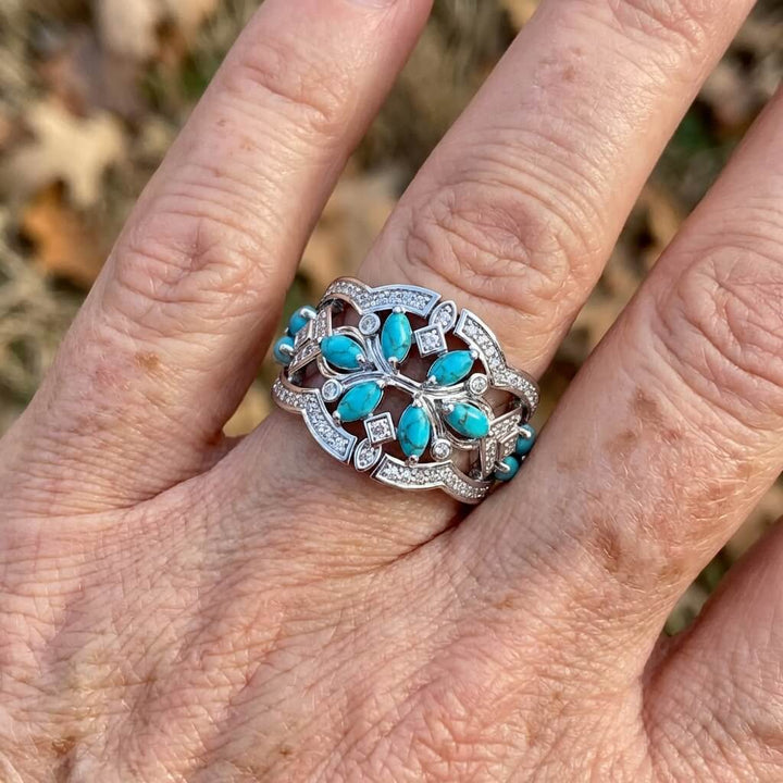 Bohemian Retro Art Turquoise & Crystal Statement Ring