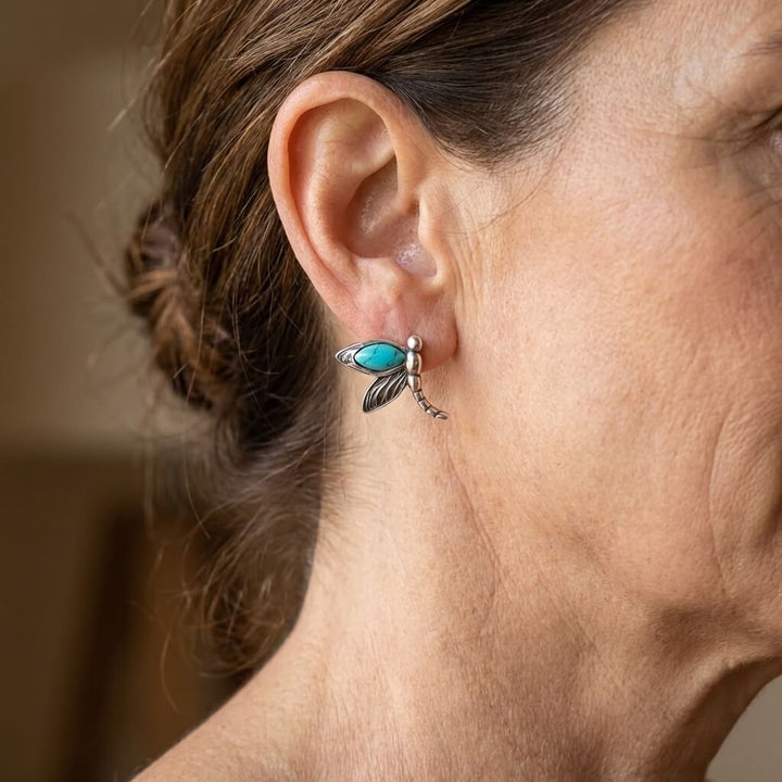 Vintage Dragonfly Turquoise Stud Earrings