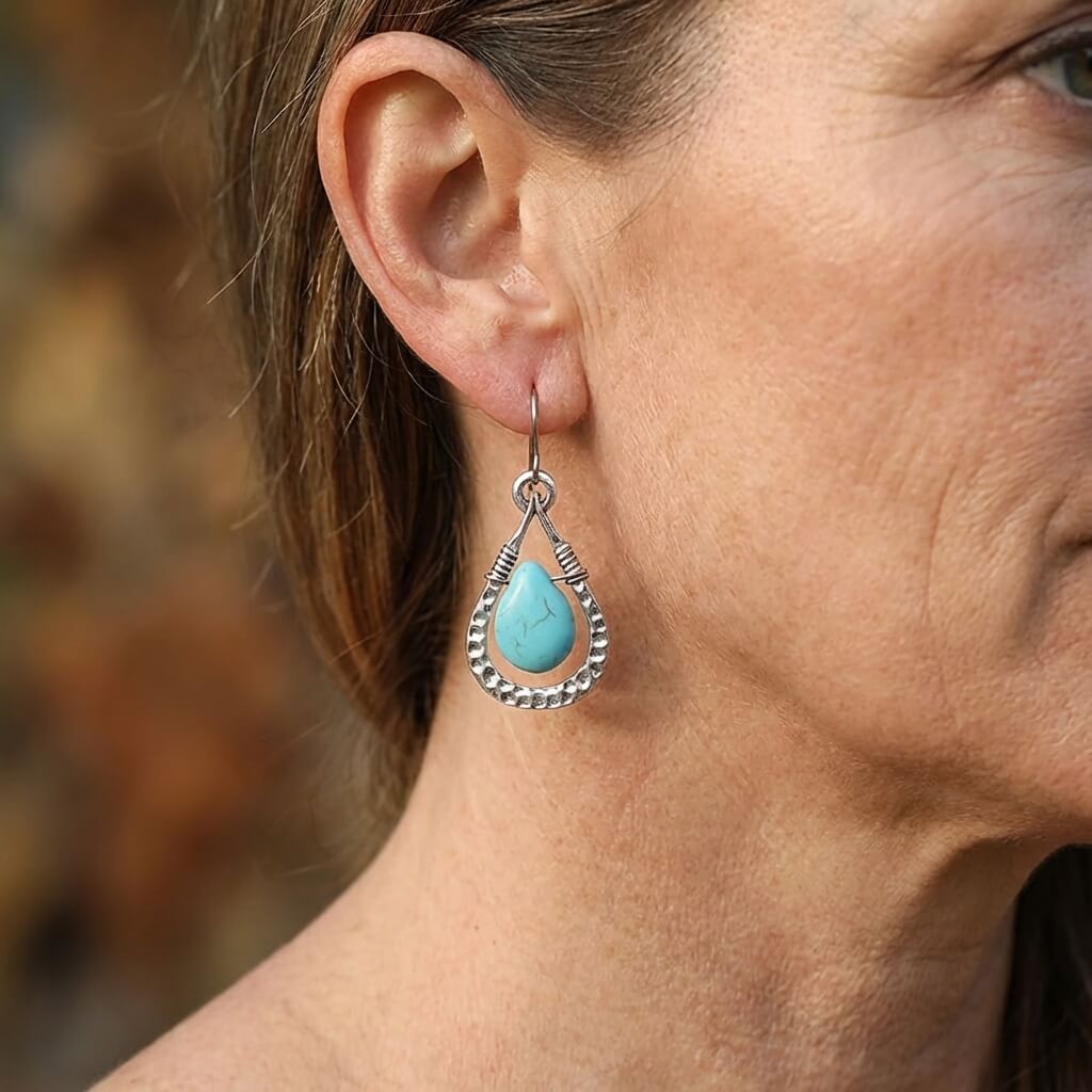 Vintage Retro Water Drop Style Turquoise Pendant Earrings