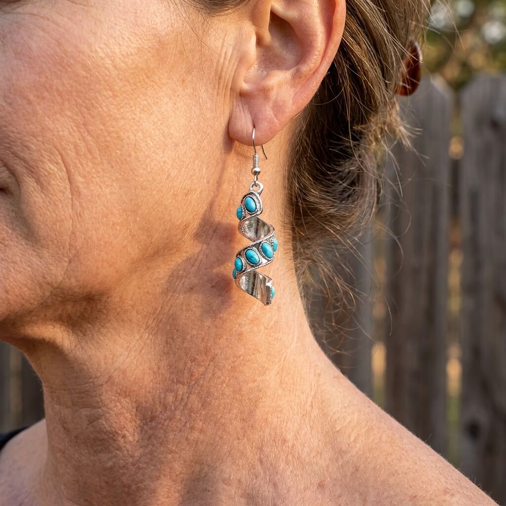 Bohemian Spiral Design Turquoise Inlay Pendant Earrings