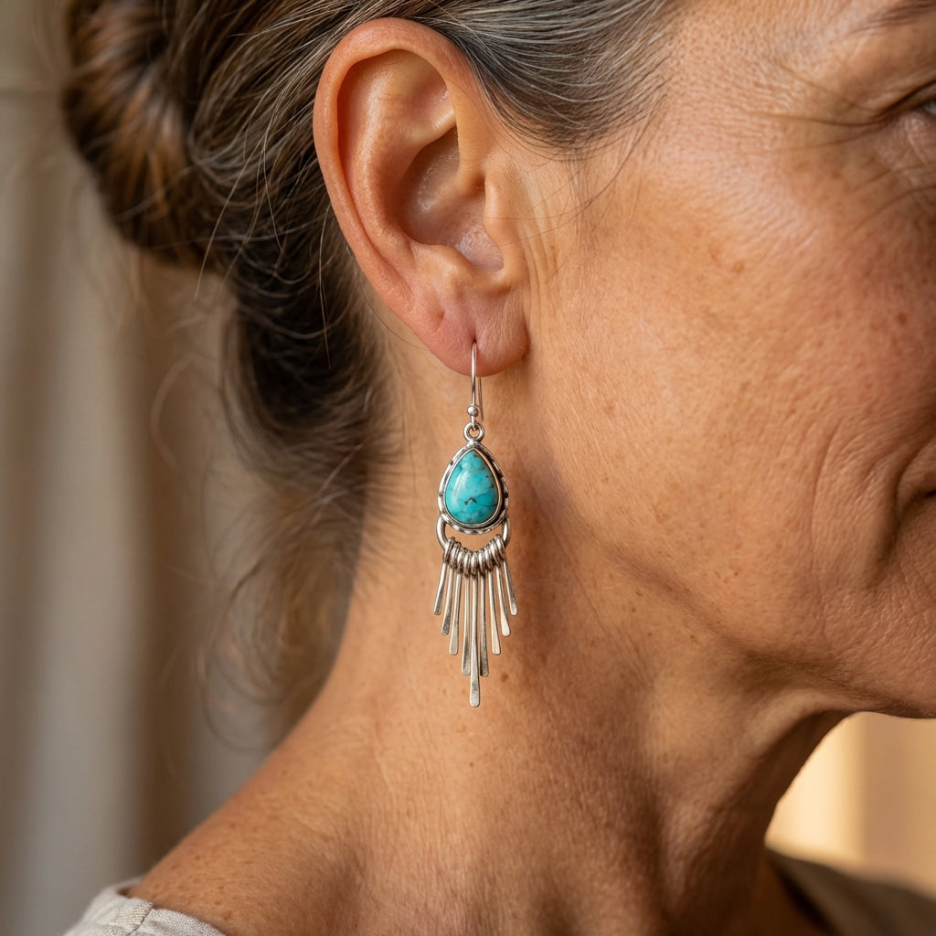 Vintage Bohemian Zinc Alloy Tassel Design Turquoise Long Earrings