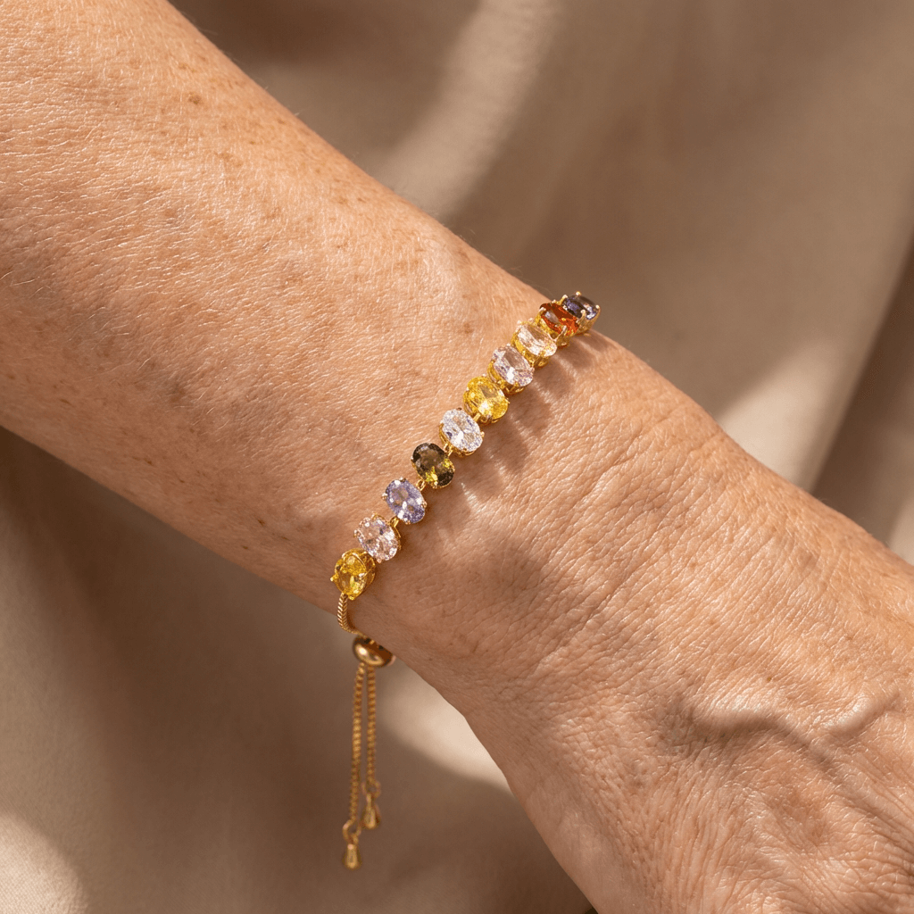 Minimalistische verstelbare tennisarmband met kleurrijke zirkonia edelstenen