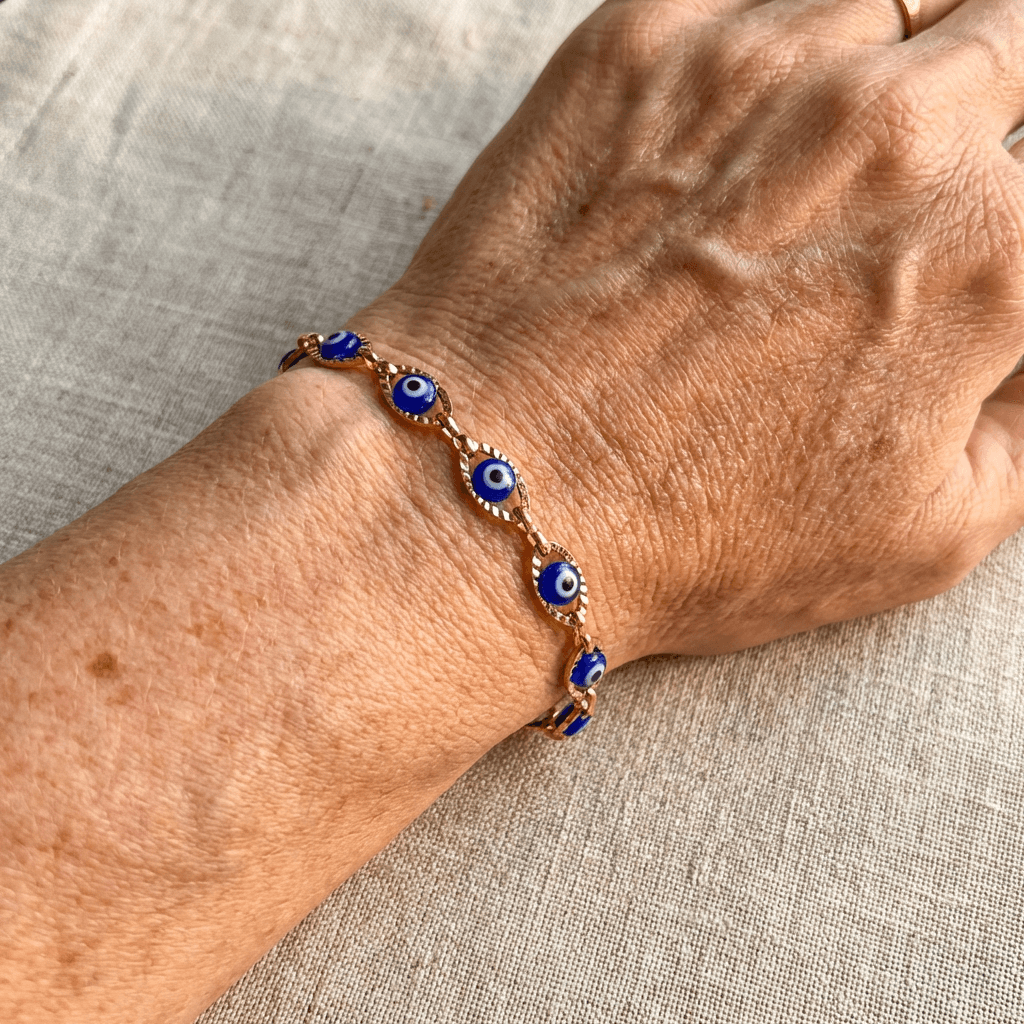 Minimalistische vergulde tennisarmband met boze oog