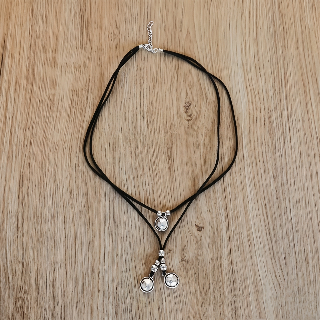 Vintage dubbellaags chokerketting met hanger van zinklegering