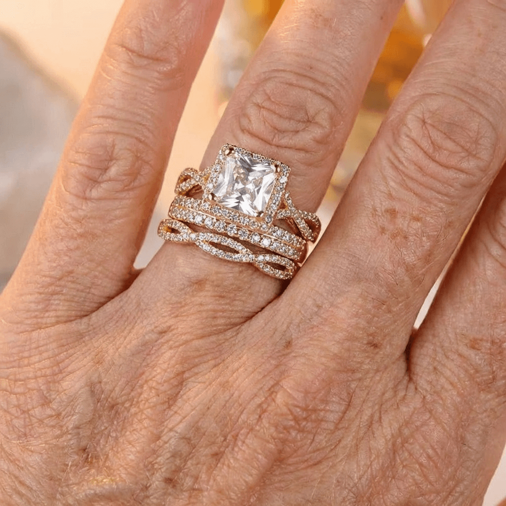 Pavé solitaire ringenset van drie
