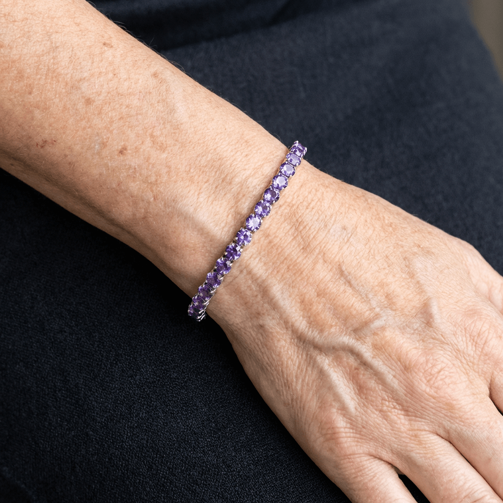 Elegante boho tennisarmband met paarse zirkonia kristallen