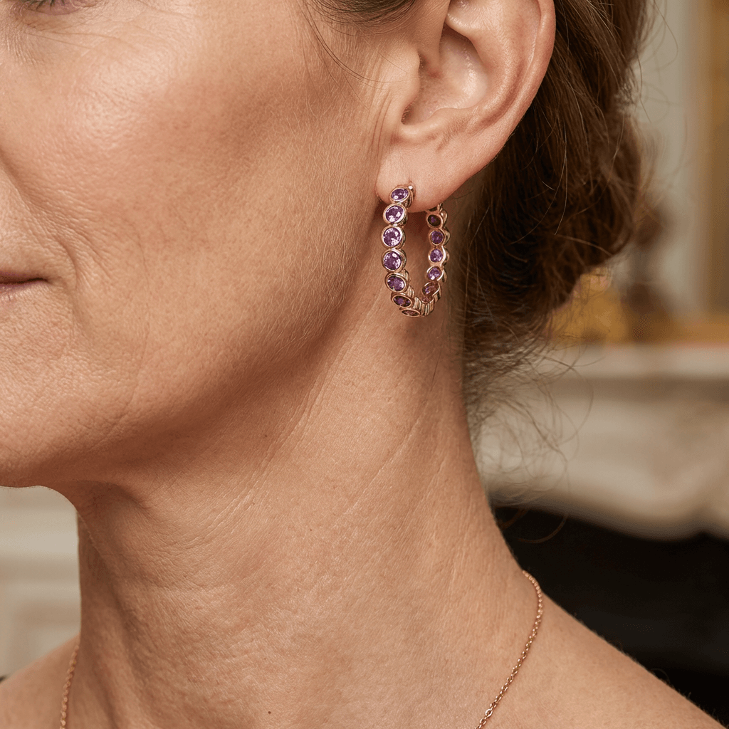 Elegant Ethnic Style Purple Zirconia Crystal Hoop Earrings