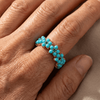 Vintage geometrische ronde ring met kralencluster en ingelegd zirkonia