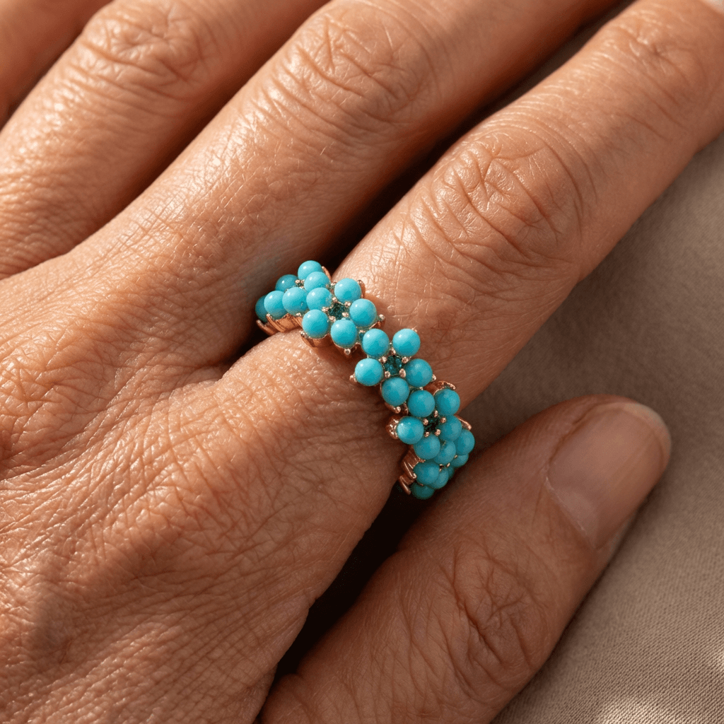 Vintage geometrische ronde ring met kralencluster en ingelegd zirkonia