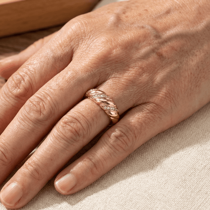 Elegant Zirconia Inlaid Twisted Design Gold Plated Ring