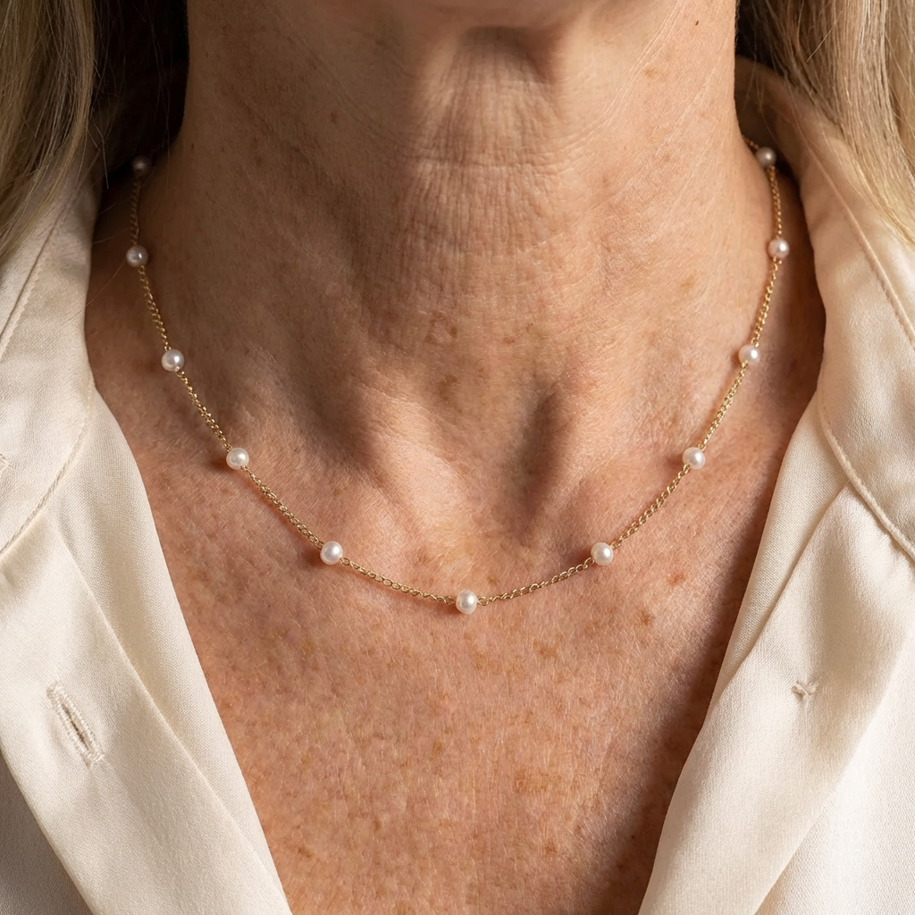 Elegante vergulde ketting met kleine parels