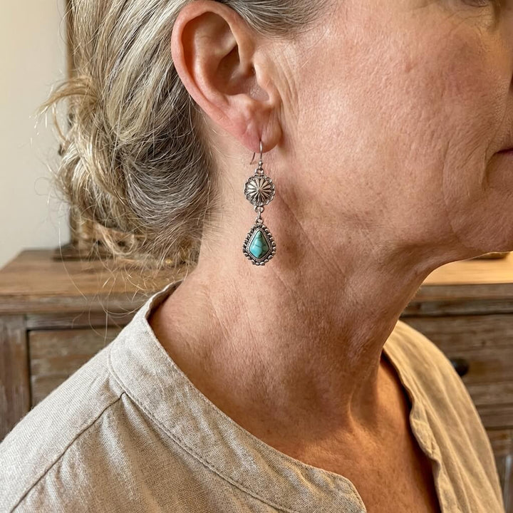 Vintage Daisy Turquoise Drop Alloy Earrings