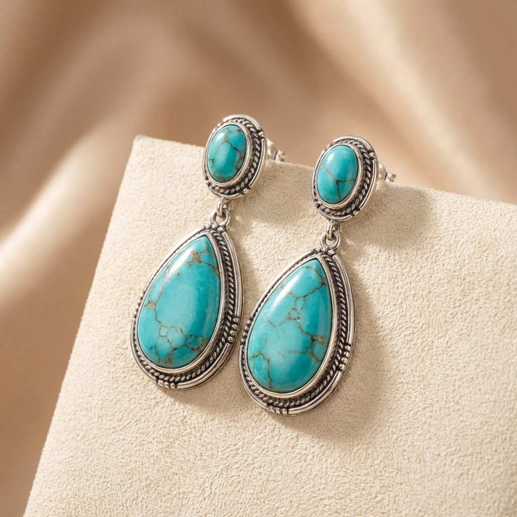 Elegante vintage turkooizen statement ketting & oorbellen