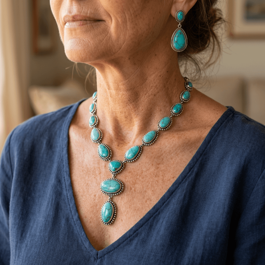 Elegante vintage turkooizen statement ketting & oorbellen