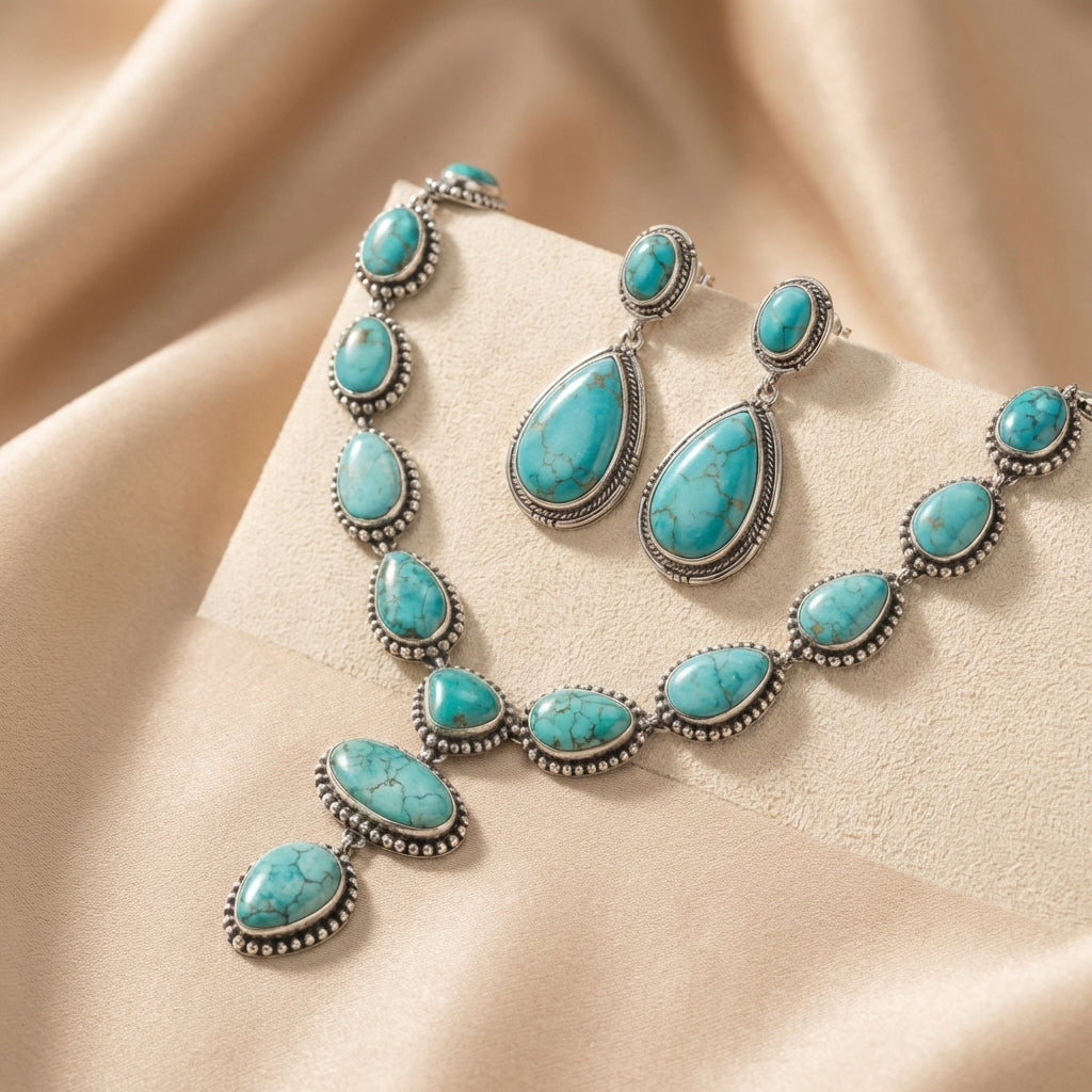 Elegante vintage turkooizen statement ketting & oorbellen