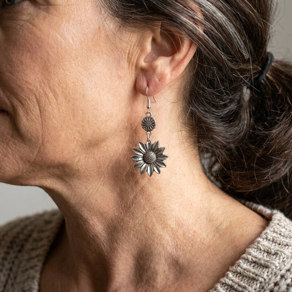 Vintage bohemien oorhangers met zonnebloem