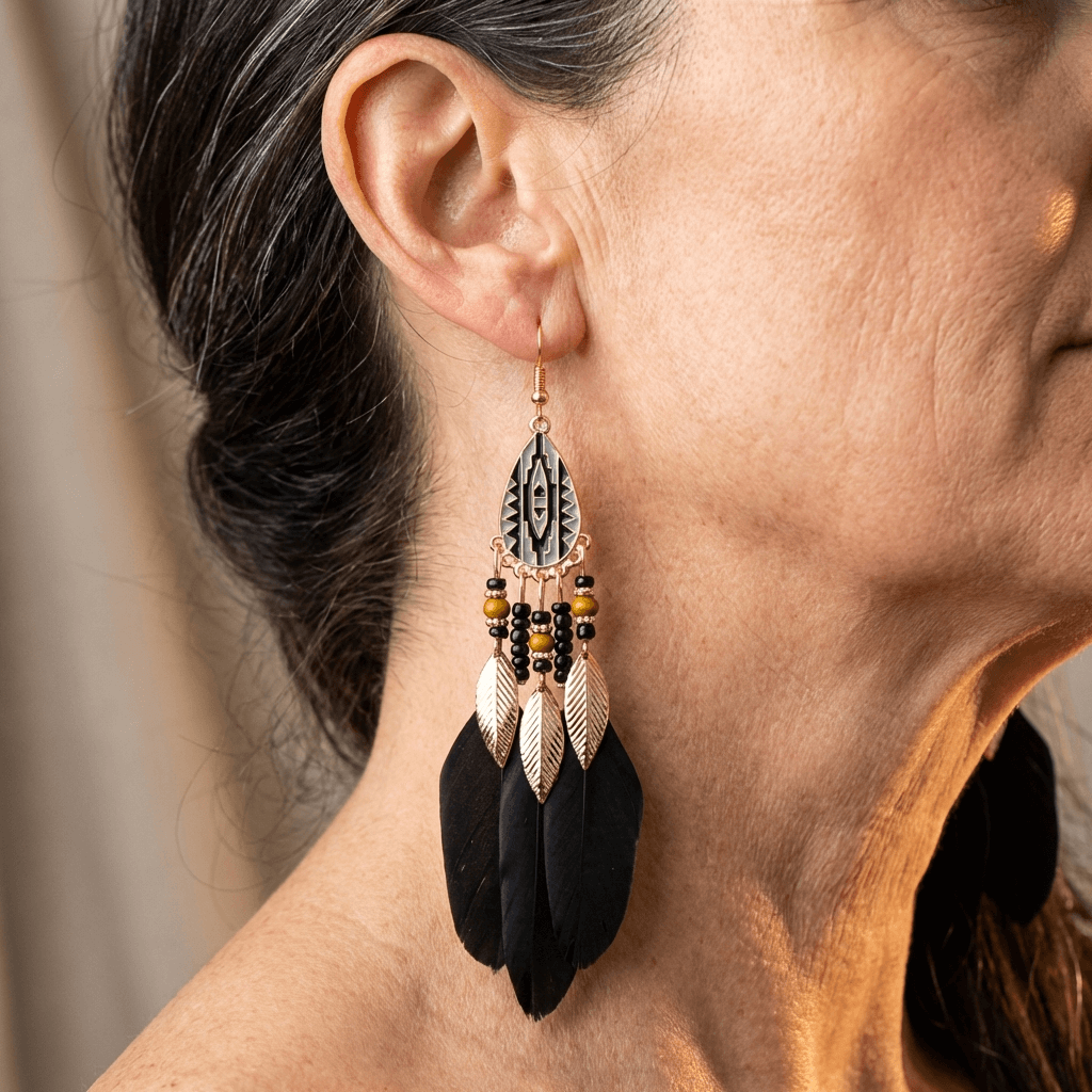 Bohemien overdreven retro stijl veer oorbellen
