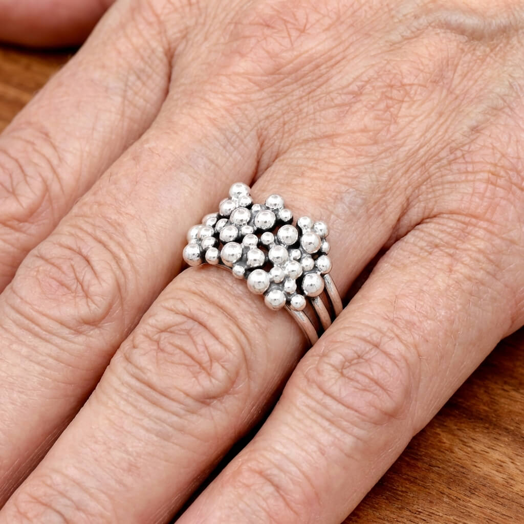 Vintage bohemien zilverkleurige gelaagde clusterring