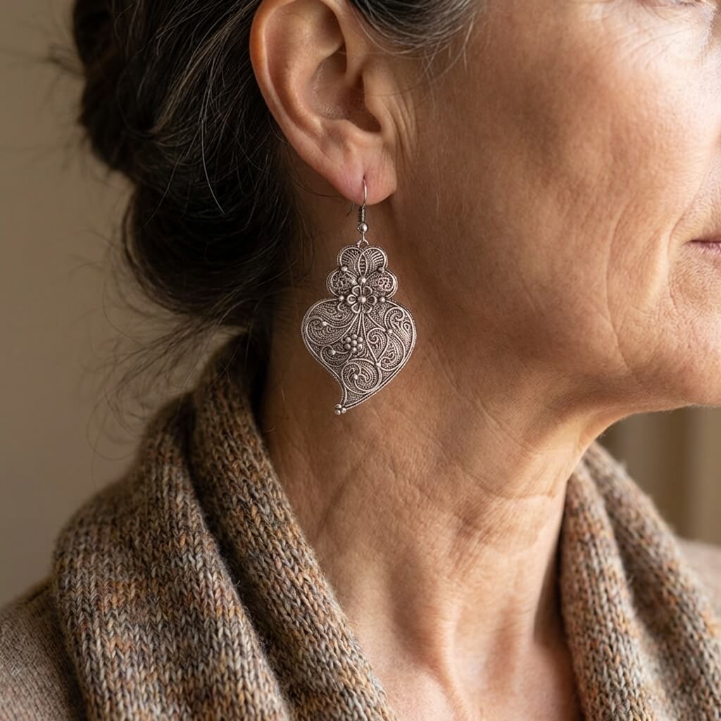 Elegante charmante maxi haakoorbellen met filigraan hartontwerp
