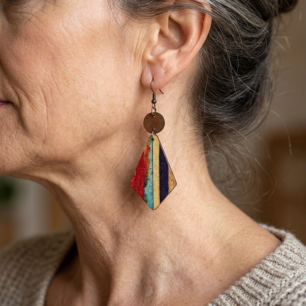 Bohemien stijl gestreepte houten inleg oorhangers