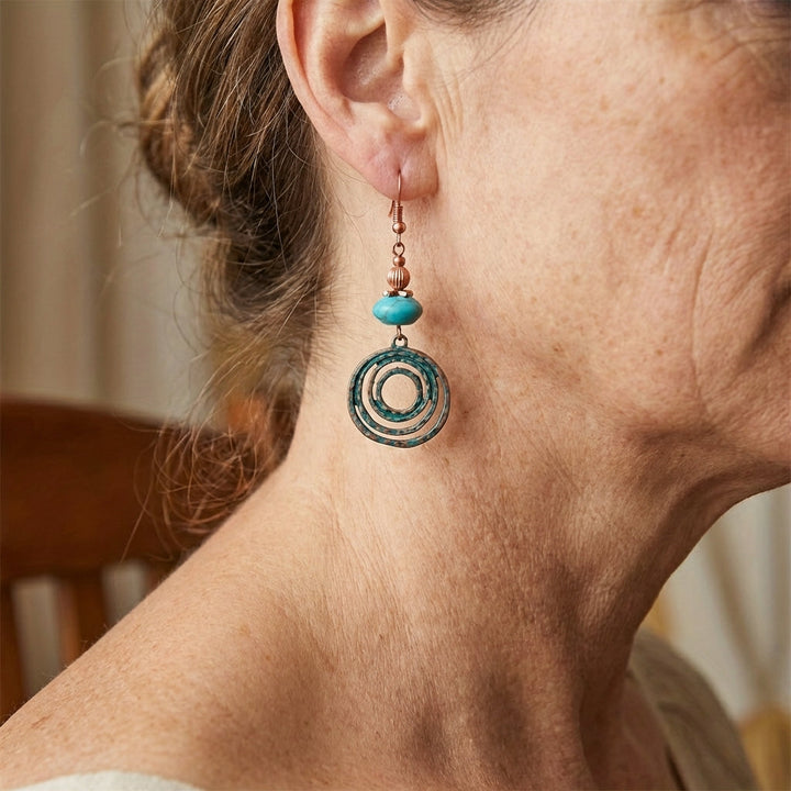 Bohemian Red Copper Colored Hoop Pendant Earrings