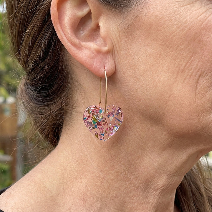 Vintage Style Resin Glitter Heart Pendant Earrings