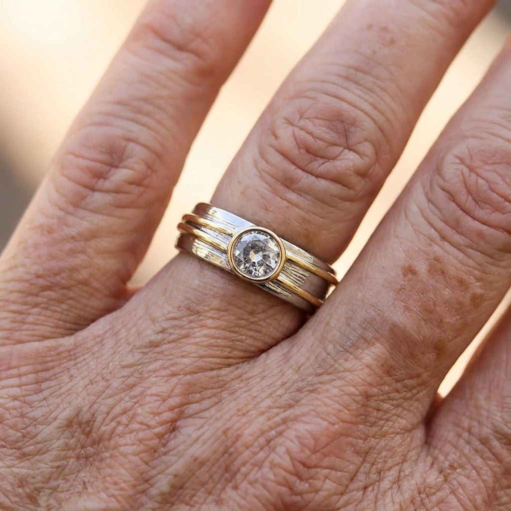 Bohemien vintage zirkonia brede tweekleurige ringenset