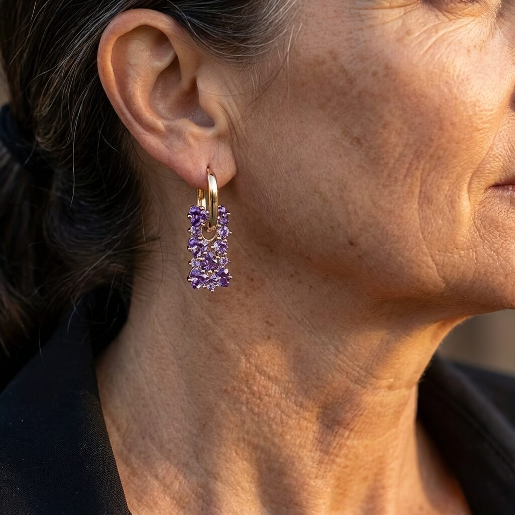 Elegante vergulde oorhangers met paarse zirkonia
