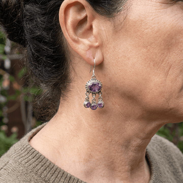 Vintage European Style Purple Zirconia Crystal Inlay Earrings