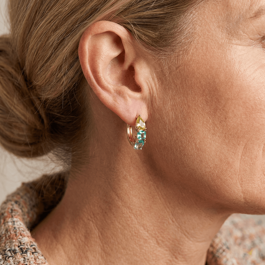 French Style Blue Green Zirconia Circular Earrings
