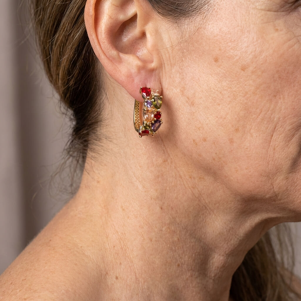 Elegante druppelvormige oorbellen met meerkleurige zirkonia