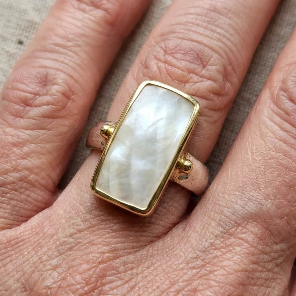 Vintage bohemien geometrische maansteen ring