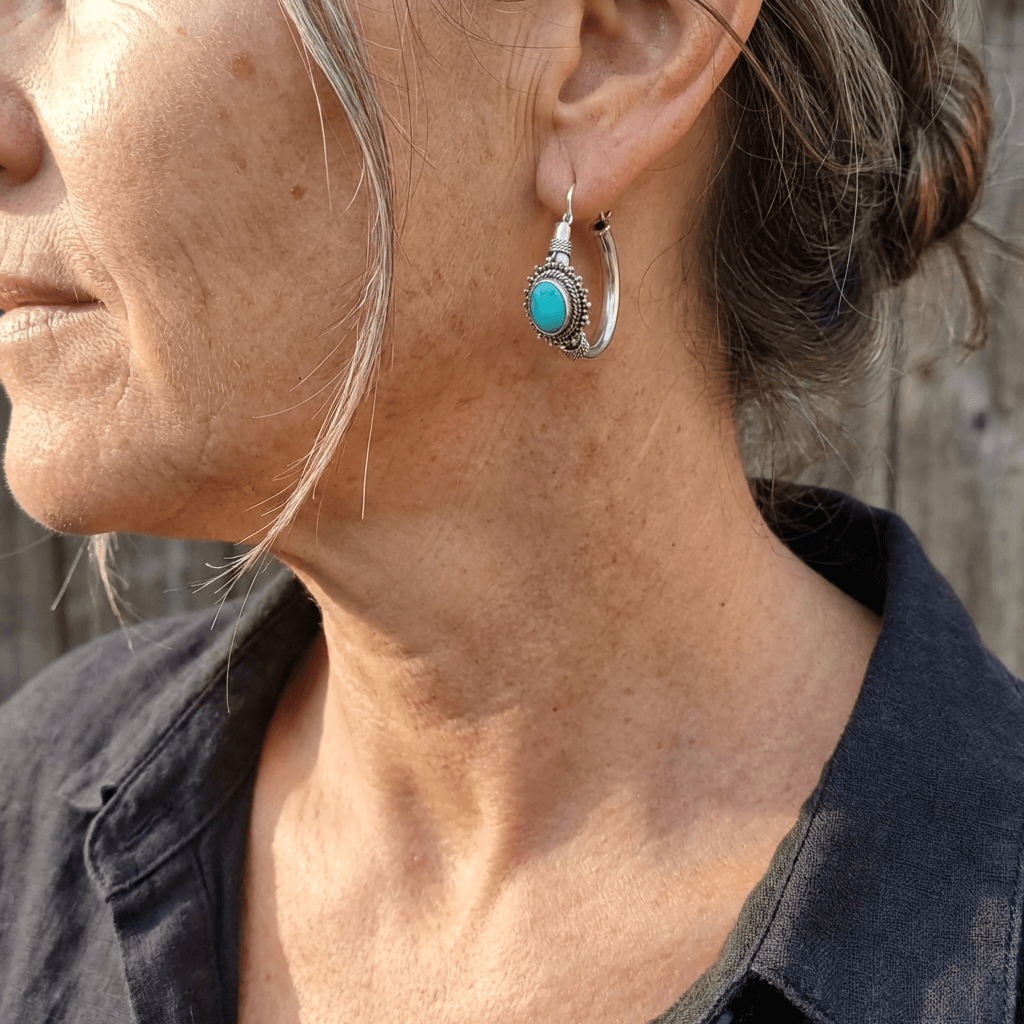 Vintage Retro Style Elongated Turquoise Round Splicing Earrings