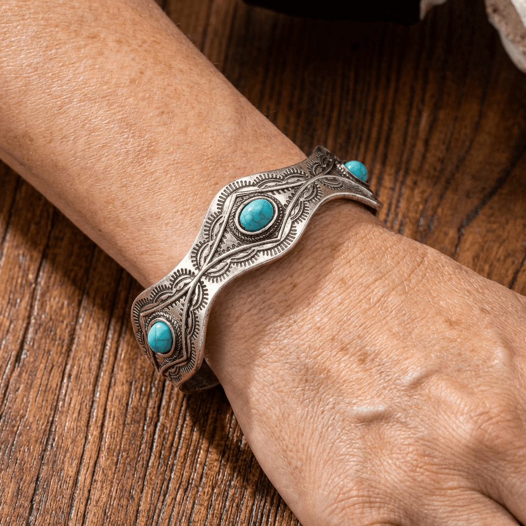 Western turkooizen concho slavenarmband