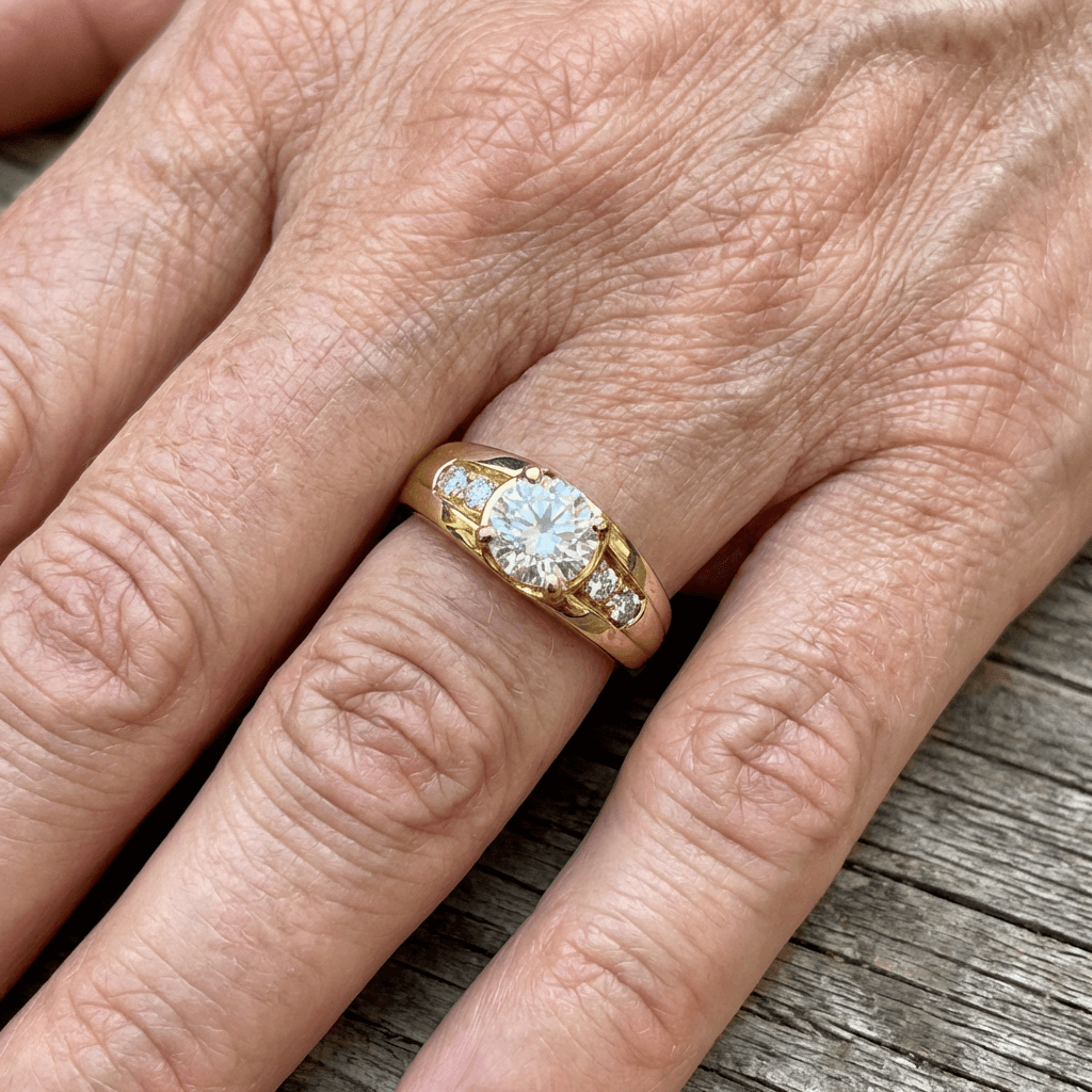Elegant Gold Plated Wide Zirconia Crystal Statement Ring