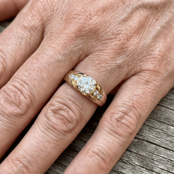 Elegant Gold Plated Wide Zirconia Crystal Statement Ring