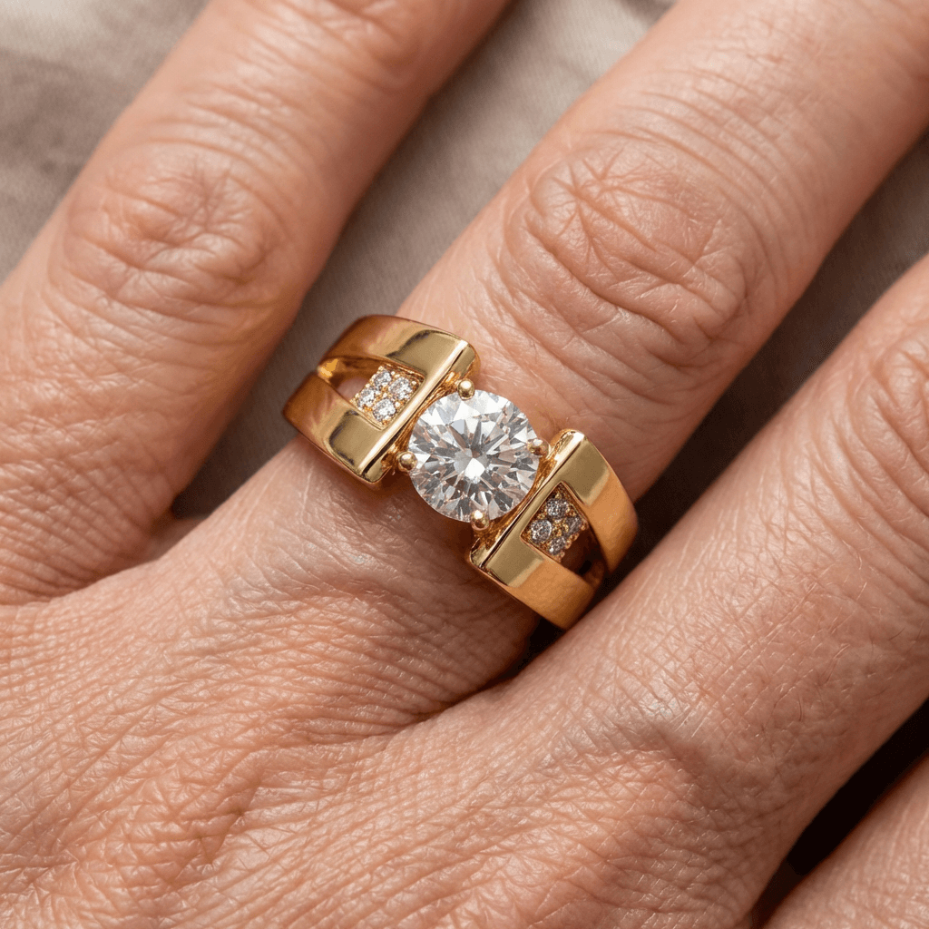 Elegante vergulde moderne solitairring met zirkonia kristal