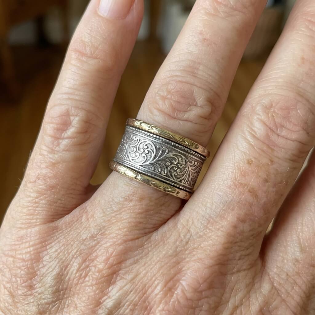 Vintage bohemien tweekleurige goud- en zilverkleurige ring