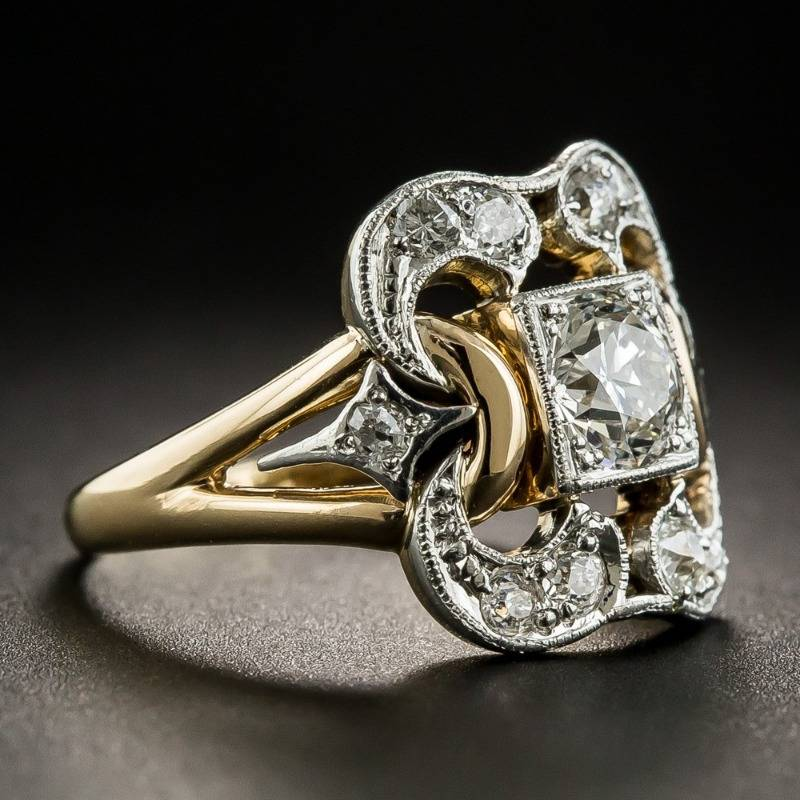 Elegante vintage goudkleurige ring met zirkonia