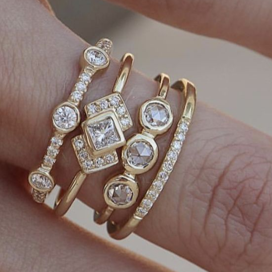 Vintage vergulde stapelbare ringenset geïnspireerd op art deco