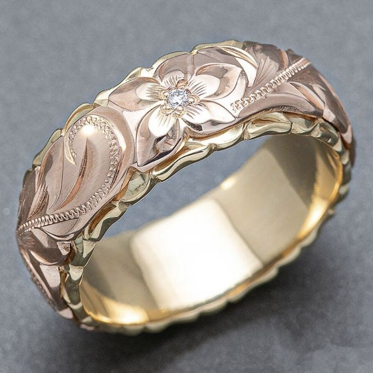 Vintage vergulde ring met roosmotief