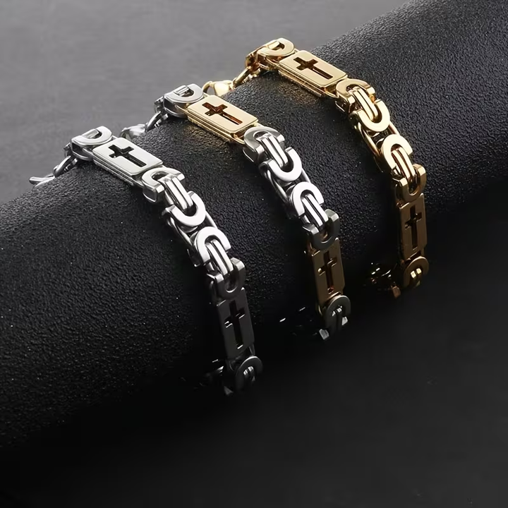 Wide Byzantine Chain Gold Bracelet