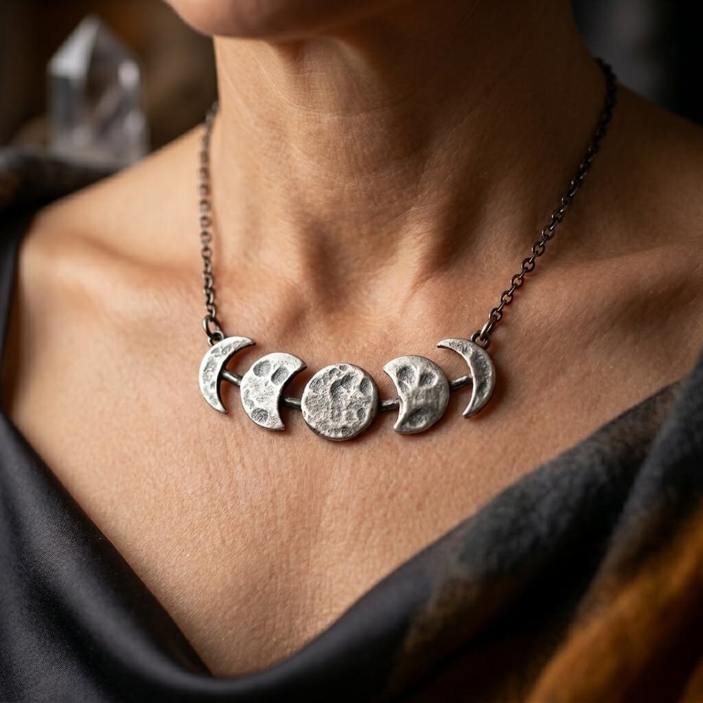 Zilverkleurige maancirkel ketting